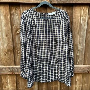 Loft Plus Plaid Ruffle Longsleeve Blouse
